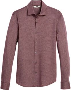 Joseph Abboud Modern Fit Knit Sport Shirt, Burgundy Houndstooth