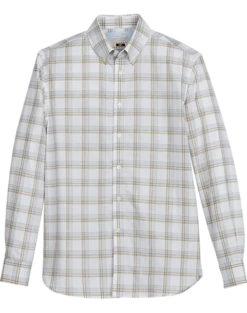 Joseph Abboud Modern Fit Short Sport Shirt, Olive Plaid