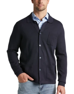 Joseph Abboud Modern Fit Spread Collar Knit Cardigan, Navy