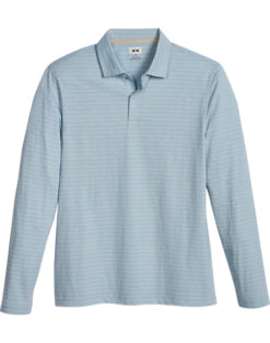 Joseph Abboud Modern Fit Long Sleeve Polo Shirt, Light Blue Slub Stripe