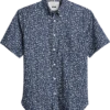 Joseph Abboud Modern Fit Short Sleeve Sport Shirt, Navy Fossil Leaf