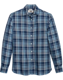 Joseph Abboud Modern Fit Slub Sport Shirt Blue Plaid