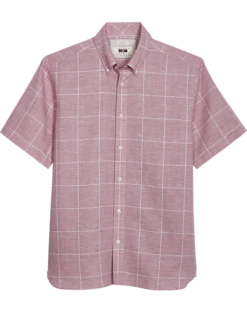 Joseph Abboud Modern Fit Sport Shirt, Burgundy Glen Plaid