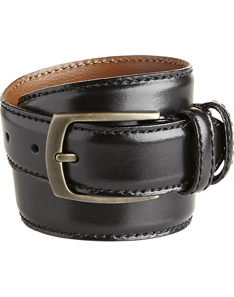 Joseph Abboud Double-Loop Edge Stitch Dress Belt, Black -Joseph Abboud MW40 853P 02 JOSEPH ABBOUD HERITAGE BLACK MAIN
