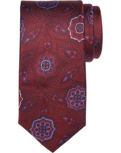Joseph Abboud Narrow Silk Tie, Burgundy Paisley Medallion