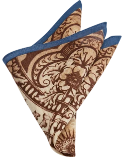 Joseph Abboud Linen Pocket Square, Taupe Floral Scroll