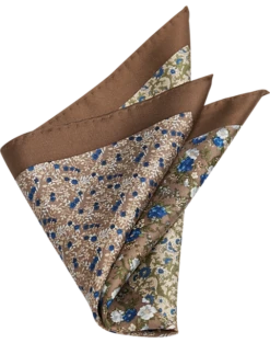 Joseph Abboud Silk Pocket Square, Taupe Multi Pattern Floral