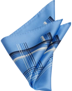 Joseph Abboud Silk Pocket Square, Blue Modern Grid